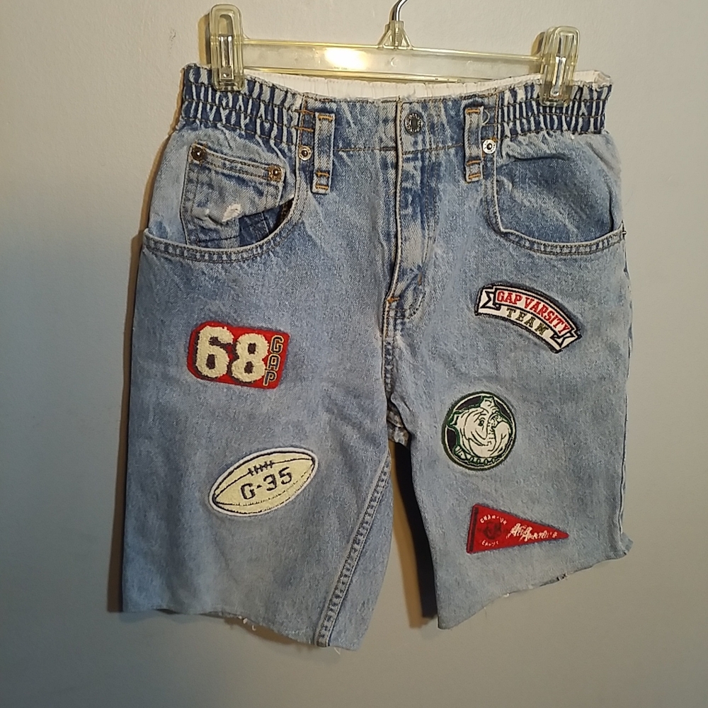 GAP SHORTS 8 BULLDOG FOOTBALL APPLIQUE DENIM Elastic WAIST